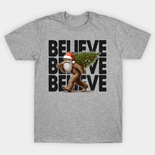 Believe - Funny Bigfoot Christmas T-Shirt